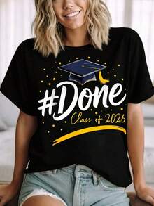Mexican Graduation Celebration T-Shirt, Class Of 2026 Graduation Cap Design, For University Graduates, Party Clothes, Summer Fashion Cotton T-Shirt - 黑色 - 查看 3