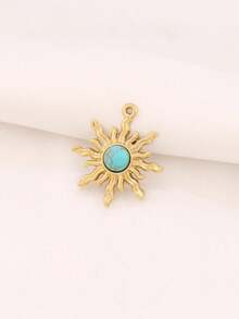 2pcs Stainless Steel Sun Pendant Accessories, High Quality 18K Gold Plated Cat Eye Turquoise Pendant, Suitable For DIY Jewelry Making - Sun Pendant - View 13