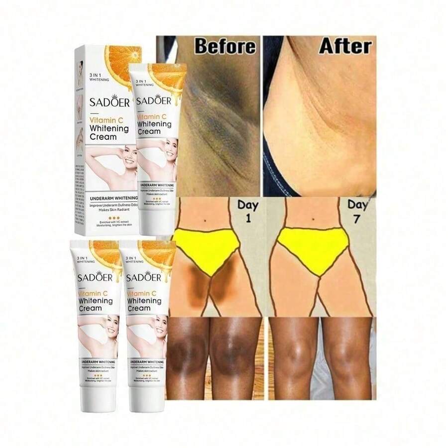 3pcs Vitamin C Skin Whitening Cream,Skin Bleaching Cream,Dark Spot Remover For Face,Skin Lightening Cream For Intimate Areas,Neck,Armpit,Elbow, Inner Thigh And Knees,Improve Underarm Dullness Odor - 多色的 - 查看 1