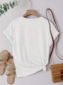 Women's Casual Short Sleeve Round Neck Cotton T-Shirts - Love-Filled Prints, Comfortable Summer Sports T-Shirt, Simple T-Shirt For Everyday Wear. - 白色 - 查看 3