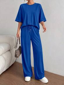 PRETTYGARDEN Women's Summer Clothes 2 Piece Sets Lounge For Short Sleeve Matching Airport Travel Outfits Casual Blue Vacation  Summer Brunch Blue Outfits For Women Mothers Day Outfit - 藍色 - 查看 3