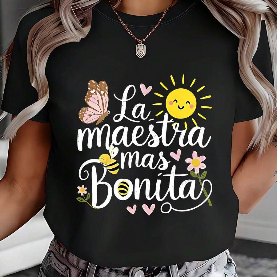 Women's T-Shirt With Sparkling Golden Cherry Design - Black - View 1
