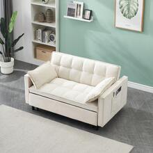3 In 1 Convertible Sleeper Sofa Bed, Modern Pull Out Couch Bed, Adjustable Backrest, Velvet Loveseat Futon Sofa With Pillows & Pockets For Living Room Apartment - 米色 - 查看 4