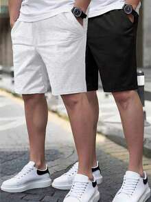 2pcs Boys & Teens Outdoor Sports Loose Pocket Indoor Casual Knee-Length Shorts, Spring/Summer/Autumn - Multicolor - View 4
