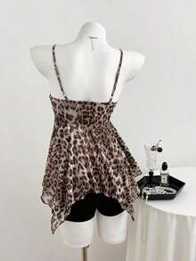 Top de mujer con estampado de leopardo y dobladillo asimétrico con encaje - Multicolor - Ver 2