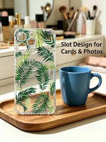 1 unidad Patrón tropical de hojas de palma Funda para iPhone 17 PROMAX, protección anticaída con airbag reforzado en las cuatro esquinas, tarjetero invisible integrado en la parte trasera, compatible para tarjeta personal, carnet de conducir, tarjeta de acceso y tarjeta de transporte, funda protectora antigolpes portátil con ranura para tarjetas, diseño sencillo y elegante, ideal para uso diario, desplazamientos y viajes - transparente - Ver 2