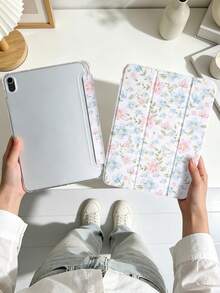 1 件装水彩粉蓝花叶图案彩绘平板电脑保护套，适用于 iPad Mini 4/Mini 5/Mini 6/Mini 7/Air/Air 2/9.7/10.2/10.5/Air 4/Air 5/10.9/Pro 11 英寸/第十代/Air 11 英寸 (M2)-2024/Pro 11 英寸 (M4)，以及 Galaxy Tab A8 10.5 英寸 2022 款。产品不含触控笔。内置触控笔插槽，三折支架，TPU 软边设计，防摔耐磨，磁吸式睡眠/唤醒功能。独特/创意/趣味/个性/浪漫的三折平板电脑保护套，带触控笔插槽。 - 彩色 - 查看 9