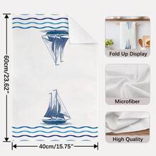 2pcs Blue Ocean Lighthouse, Sailboat & Wave Pattern Kitchen Towels, Rectangular Super Soft Microfiber Kitchen Towels, Dish Cloths, Cleaning Rags, Hand Towels, Cooking Baking Tea Towels, Kitchen Decor, Housewarming Gift, Birthday Gift, Bathroom Cleaning Wipes, Decorative Towels - Multicolor - View 4