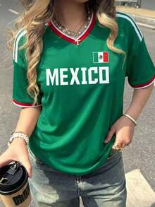 Playera de Fútbol Mujer México Bandera Nacional - Ropa para Aficionados al Fútbol Mexicano - Negro - Ver 8