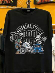 Men's Breathable Short-Sleeved Black T-Shirt With A Retro 70s Style, Featuring A Mama Joe Motorcycle And Car Print, Suitable For Everyday Casual Wear. Perfect For Fans, Family, And Friends, Showcasing A High-Quality Summer Casual Style. Available In Various Options, Ideal For Home, Office, Parties, Meetings, And Travel. - 黑色 - 查看 6