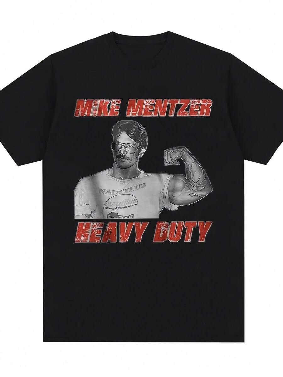 Mike Mentzer Men's Vintage Bodybuilding T-Shirt "Heavy Training" - Vintage Y2K Print, Short Sleeve, Loose Fit, Crew Neck, Suitable For Gym, Casual Wear And Bodybuilding Apparel, Featuring The Iconic Mike Mentzer Print. - 黑色 - 查看 1
