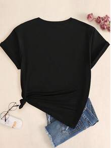 | Exquisite Design | Loose And Comfortable | Easy To Match | Empowering Printed T-Shirt For Women - "The Future Belongs To Women" Design, Soft And Breathable Fabric, Loose Fit, Round Neck, Short Sleeves, Machine Washable, Casual Spring/Summer Top (Black And White), Women's T-Shirt. - 黑色 - 查看 2
