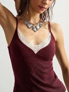 Camiseta de punto de unicolor informal para mujer - Burdeos - Ver 6