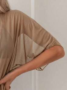 Swim Kimono sencillo para cubrirse de mujer de unicolor para uso diario - Marrón Mocha - Ver 4