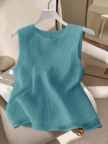 de tirantes de unicolor casual de talla grande, verano - Azul - Ver 1