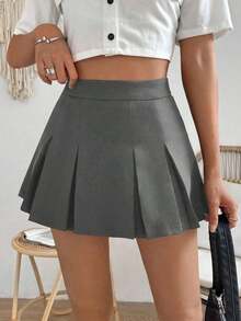 Falda minimalista de unicolor y estilo informal y elegante para mujer - Gris - Ver 1