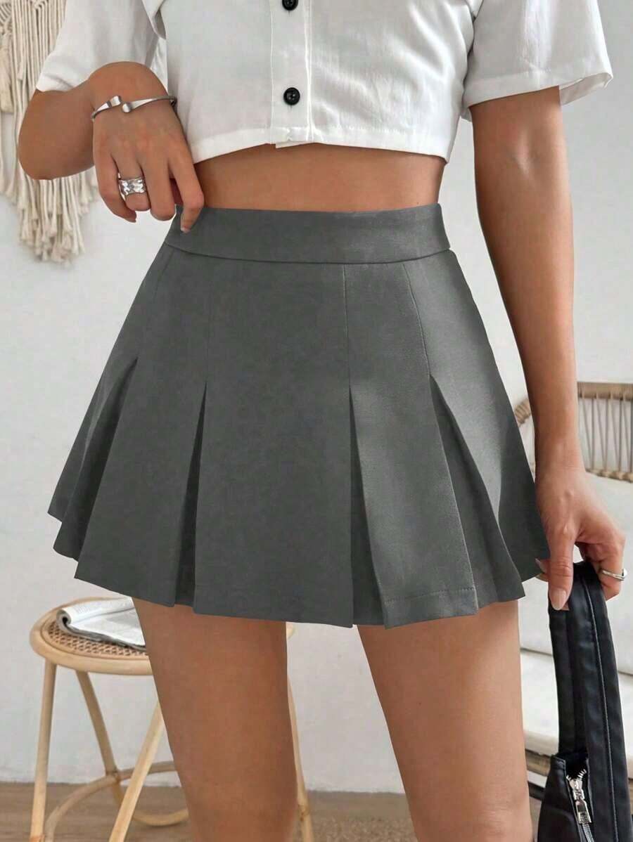 Falda minimalista de unicolor y estilo informal y elegante para mujer - Gris - Ver 1