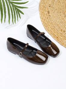 French Square Toe Mary Jane Shoes, Versatile & Elegant Shoes For Women - Brown - View 4
