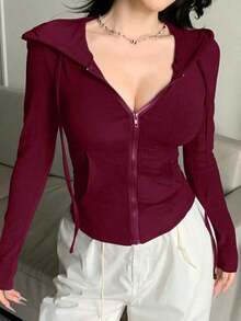 Sudadera con cremallera para el Día de San Valentín, camiseta ajustada para mujer - Burdeos - Ver 3