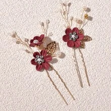 1 chiếc lược cài tóc cô dâu hình hoa bằng dây kim loại màu vàng, phụ kiện tóc cưới. - Vàng - Xem 4