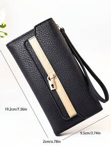 1pc Mini Handheld Wallet, Patchwork Colorblock Multi-Function Long Wallet Card Holder, Magnetic Closure Compact Soft Lightweight - Black - View 3