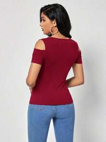 Clasi Camiseta unicolor de hombros descubiertos - Burdeos - Ver 2