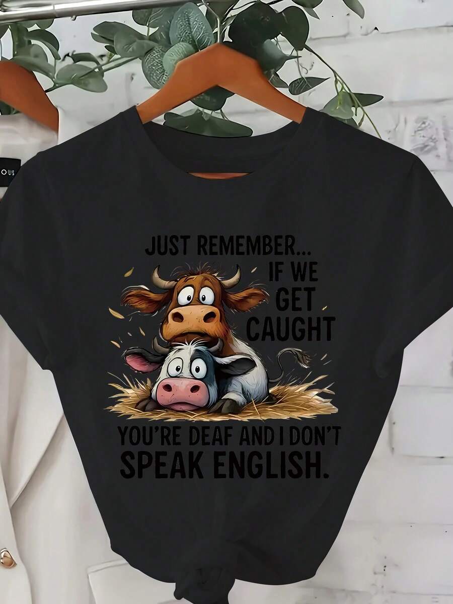 Plus Size - Plus Size - 0-8XL Plus Size Fashion Casual Printed T-Shirt Women's Clothing, Modern Base Layer Daily Outing Casual Wear For All Seasons Comfortable Fit Short Sleeve T-Shirt Multicolor Available Funny Women's T-Shirt Holiday Gift Plus Size Women - 黑色 - 查看 1