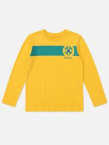 Brazil World Cup Long-Sleeved Children's T-Shirt In Cotton, Sizes 2 To 12 - 黃色 - 查看 3