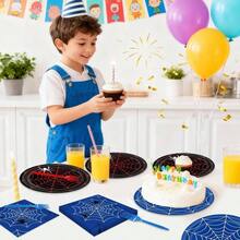 48Pcs Cartoon Spidey - Themed Birthday Party Supplies Happy Birthday Plates And Napkins Set Web Shower Decorations Spider Party Decorations - 白色4 - 查看 5