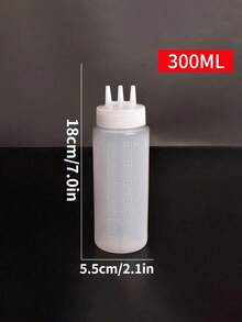 1个多功能厨房挤压瓶，三孔渐变设计，PE材质，适用于调味品、调料和烘焙，配有白色、红色和琥珀色喷嘴，调味品分配器，现代厨房配件，透明材质，酱油挤压瓶 - 彩色 - 查看 7