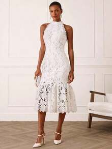 Vestido elegante sin mangas con cintura ceñida para mujer - Blanco - Ver 3