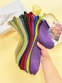 1/6/10 Pairs Random Women Socks, Solid Color Cuffed Design With Metallic Glitter, Sexy Mid-Calf Socks, Suitable For All Seasons - Multicolor - View 3