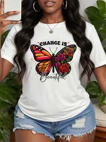 Camisa Floral con Mariposas |   Camiseta de mariposa |   Camiseta con Estampado de Mariposa |   Regalo para Ella |   Camiseta de Regalo con Flores |   Regalo de Mariposa - Blanco - Ver 1