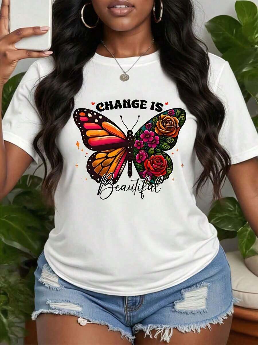 Camisa Floral con Mariposas |   Camiseta de mariposa |   Camiseta con Estampado de Mariposa |   Regalo para Ella |   Camiseta de Regalo con Flores |   Regalo de Mariposa - Blanco - Ver 1