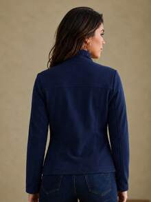 Slim Fit Jacket In Fleece Fabric, Wool Style, Faux Pockets, Winter Fashion, Party, São João (Saint John's Day), Office, Day-To-Night, , Premium, Blogger. - 藏蓝色 - 查看 3