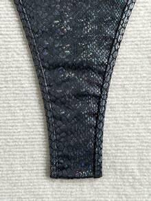 Snake Skin Print Sexy Backless Lace-Up Swimwear, Suitable For Beach & Holiday In Summer Vacation - Black - View 6