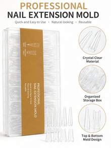 Molde de puntas de uñas tipo sándwich, puntas de extensión de uñas trapezoidales semi-mate sin costuras sin limar en capas - Ver 4