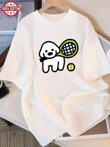 Women's Essential Summer Casual T-Shirt, Pure Cotton, Loose Fit, Round Neck, Versatile, Comfortable, Youthful, Popular, Vibrant, Short Sleeve, Soft, For Everyday Wear. - 黑色 - 查看 6