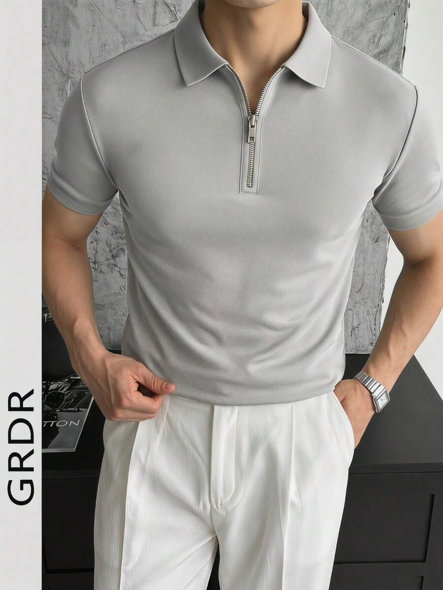 GRDR Men's Fashionable Polo Collar Solid Color Short Sleeve T-Shirt | Exquisite Design | Summer Essential | Easy To Match | Showcase Your Style