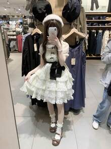Women Short Dresses - Polka Dot Dress - View 1