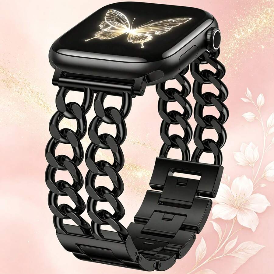 可调节黑色金属表带,兼容 38mm、40mm、41mm、42mm(S10/11)、44mm、46mm,适合 5.11-7.87 英寸手腕,兼容 Series 1/2/3/4/5/6/7/8/9/10/11/SE 3/2/1 - 黑色 - 查看 1