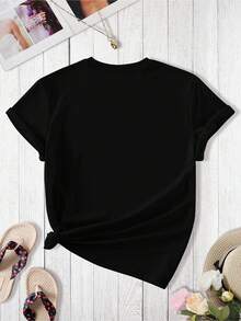 Women's Casual Cotton Crew Neck T-Shirt, Printed With The Text "Even So" And The Daniel 3:18 Design, Medium Stretch, Fashionable Short-Sleeved Top, Suitable For Spring, Summer And Autumn. Simple T-Shirt For Everyday Wear. - 黑色 - 查看 3