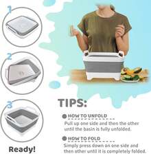 Collapsible Wash Basin With Drain Plug - 2.4 Gallon Foldable Kitchen Sink For Baby Bottles, RV Camping, Space-Saving Dish Tub (Gray) - Xám - Xem 2