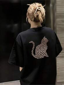Camiseta negra informal de manga corta con cuello redondo para hombre,Camisetas Para Mujer Camiseta moderna de felino estampado gato negro casual elegante divertida animal print para amantes de los gatos tallas S M L y colores negro moda  populares - Negro - Ver 6