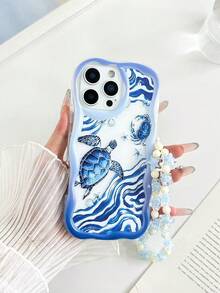 海洋海龟与波浪奶油大理石纹波浪边链条简约防震加厚手机保护壳,印花,兼容 17/17Pro/17ProMax/ 16 XR/7/8/ 15ProMax/12PROMAX/13PROMAX/14PROMAX/13/14/11/12P/14/P11/P12/XS/XR/78P/78GES2,适用于A134G/A22/A21S/A514G/A52/S22 Ultra/A335G/A34/A35,以及Redmi 10/Note 114G/11Lite/A53,TPU材质,适用于A14/A23/S23 Ultra/S24/A14/A15/S23/A73/A55/A54手机壳 - 彩色 - 查看 6