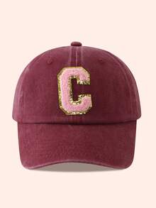 1pc Kids Burgundy Letter Baseball Cap, Sun Hat For Boys And Girls, Suitable For Outdoor And Daily Use - Pink Gold Label - Wine Red Washable Cap - View 86
