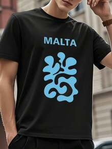 Malta Men's Graphic T-Shirt, Crew Neck, Short Sleeve, Lightweight, Blue And White Design, Perfect For Casual Summer Outfits, Bold Graphic T-Shirt, Comfortable Fit - 黑色 - 查看 7