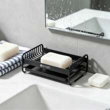 2026 New Carbon Steel Soap Dish With Drain, Bathroom Countertop Soap Holder, Self-Draining Soap Storage Rack For Shower & Laundry - Black - View 1