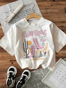 Graphic Print T-Shirt, Casual Short Sleeve Round Neck Top For Summer And Spring, Women's Clothing - 白色 - 查看 1