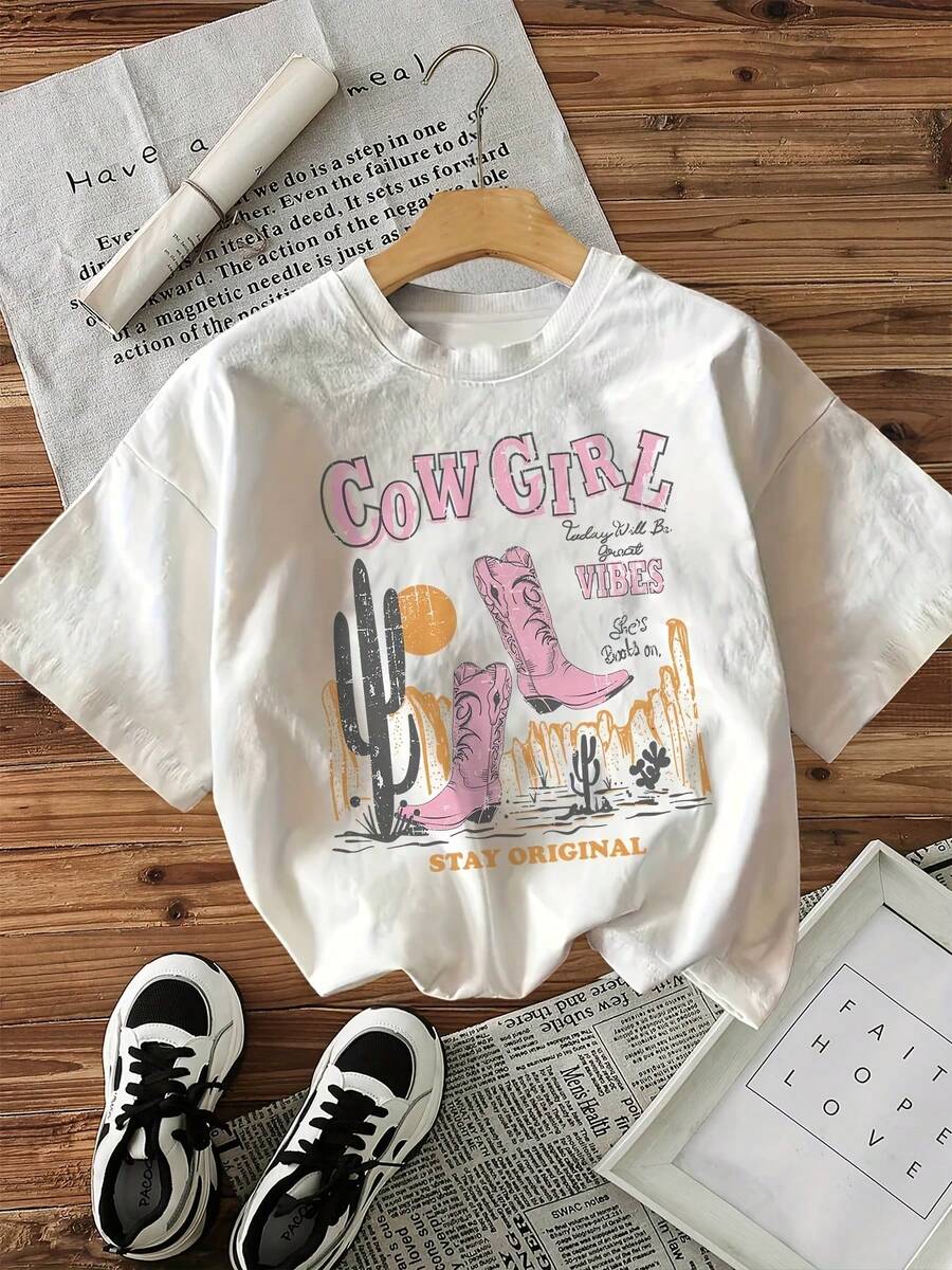 Graphic Print T-Shirt, Casual Short Sleeve Round Neck Top For Summer And Spring, Women's Clothing - 白色 - 查看 1